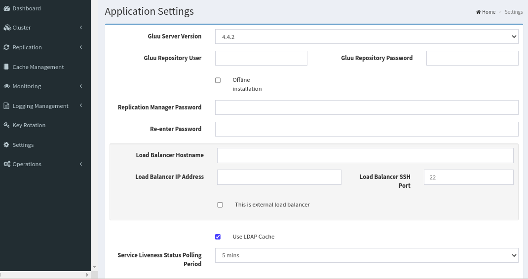 Application Settings Screen