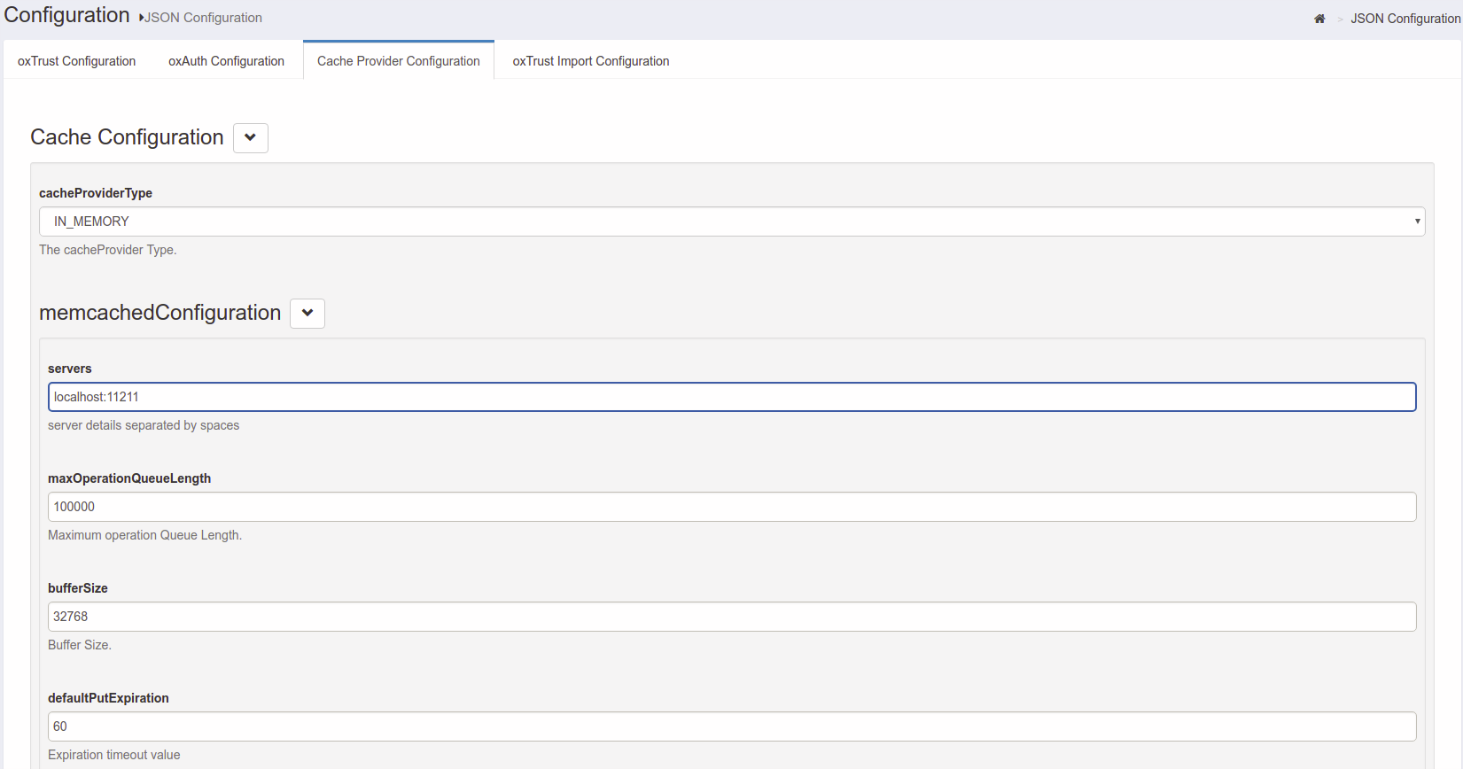 Cache Provider Configuration
